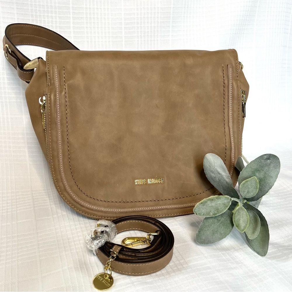 Steve Madden Vegan Flap Messenger Crossover Mocha Tan Shoulder Bag Purse - Picture 2 of 16